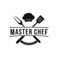 cuisine logo conception avec Créatif du chef chapeau et cuisine ustensiles. logo pour restaurant, chef, entreprise. vecteur