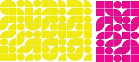 abstrait géométrique Contexte avec cercles et carrés dans jaune, rose et vert. sans couture vecteur modèle avec cercles et carrés dans Jaune et bleu