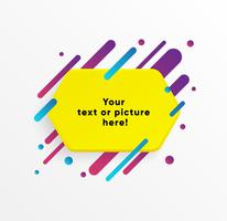 Forme de zone de texte abstrait jaune avec des lignes et des cercles à la mode de néon. Fond de vecteur. vecteur