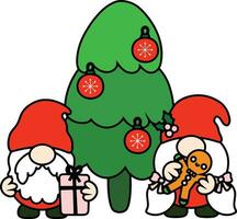 marrant Père Noël claus porter coloré cadeau permanent avec Noël arbre vecteur