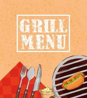 menu grill avec hot-dog et couverts vecteur