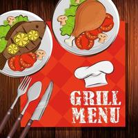 menu grill avec nappe et plats délicieux vecteur