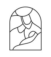 vecteur de noël icône chrétienne crèche religieuse de l'enfant jésus avec marie et joseph. croquis d'illustration de logo. doodle dessinés à la main avec des lignes noires isolés sur fond blanc