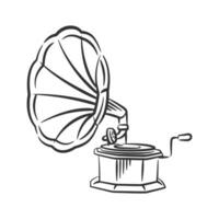 gramophone ancien la musique ligne art main dessin vecteur