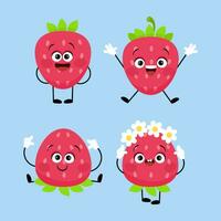 ensemble de des fraises personnages avec différent émotions et dans différent postes vecteur