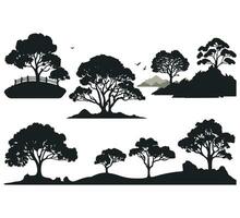 de montagne arbre et oiseau silhouettes vecteur illustration