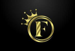 Anglais alphabet F avec une couronne. Royal, roi, reine luxe symbole. Police de caractère emblème. vecteur illustration