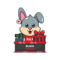 mignonne lapin avec la caissière table dans noir Vendredi vente dessin animé vecteur illustration