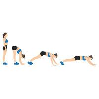 femme Faire inchworm en marchant exercice aptitude Accueil faire des exercices conseils. vecteur