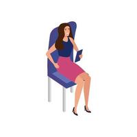 belle femme assise dans le personnage d'avatar de chaise vecteur