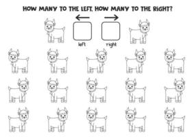 à gauche ou à droite avec une chèvre noire et blanche. feuille de calcul logique vecteur