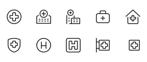 hôpital icône vecteur ensemble conception avec modifiable accident vasculaire cérébral. doubler, solide, plat doubler, mince style et adapté pour la toile page, mobile application, interface utilisateur, ux conception.