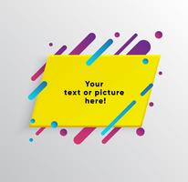 Forme de zone de texte abstrait jaune avec des lignes et des cercles à la mode de néon. Fond de vecteur. vecteur