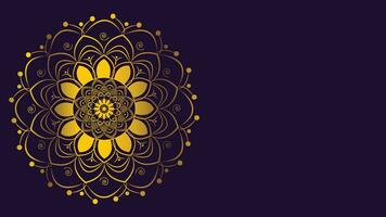 abstrait mandala dans d'or Couleur pente ombre dans foncé violet Contexte. cette pouvez être utilisé comme une bannière ou ornements pour votre Festival projet. vecteur