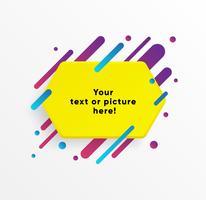 Forme de zone de texte abstrait jaune avec des lignes et des cercles à la mode de néon. Fond de vecteur. vecteur