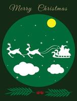 joyeux Noël et content Nouveau année, Père Noël claus disques traîneau avec renne sur le étoilé ciel, plat dessin animé style, vecteur illustration.