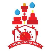 illustration de la journée mondiale de la polio. vaccin avec virus et bouclier vecteur