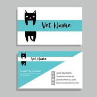 carte de visite vétérinaire blanche et bleue avec un design de chat noir vecteur