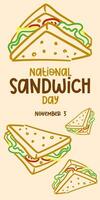 vecteur graphique de nationale sandwich journée sont bien pour célébrer avec nationale sandwich journée. plat linéaire conception. dépliants, cartes postales, dépliants. plat illustration avec texte. novembre 3. verticale bannière