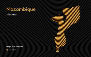 abstrait carte de mozambique dans une cercle spirale modèle avec une Capitale de Maputo. africain ensemble vecteur