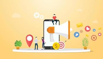 concept de marketing mobile avec smartphone et icône de médias sociaux vecteur