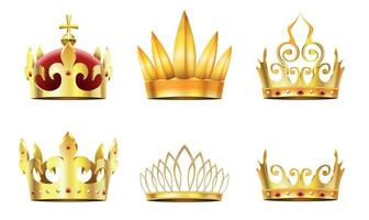 réaliste couronne et tiare. d'or Royal couronnes, reines or diadème et monarques couronne vecteur ensemble