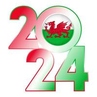 content Nouveau année 2024 bannière avec Pays de Galles drapeau à l'intérieur. vecteur illustration.