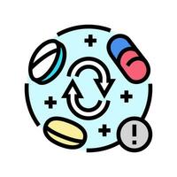 drogue interaction pharmacien Couleur icône vecteur illustration