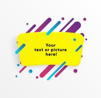 Forme de zone de texte abstrait jaune avec des lignes et des cercles à la mode de néon. Fond de vecteur. vecteur