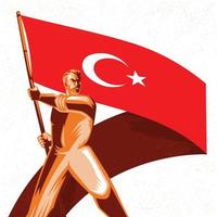 homme tenant un drapeau de la Turquie avec fierté vector illustration