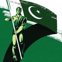 homme tenant un drapeau pakistanais avec fierté vector illustration