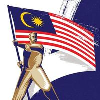 homme tenant un drapeau de la malaisie avec fierté vector illustration