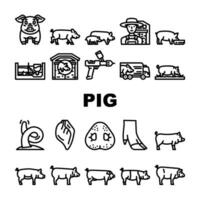 porc porc ferme Icônes ensemble vecteur
