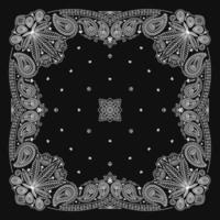 conception d'ornement bandana paisley noir et blanc avec feuille de cannabis vecteur
