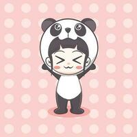 illustration de dessin animé mignon panda costume fille vecteur