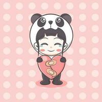 illustration de dessin animé mignon panda costume fille vecteur