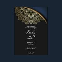 fond orné de mandala or de luxe pour invitation de mariage vecteur