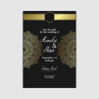 fond orné de mandala or de luxe pour invitation de mariage vecteur