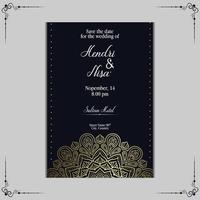 fond orné de mandala or de luxe pour invitation de mariage vecteur