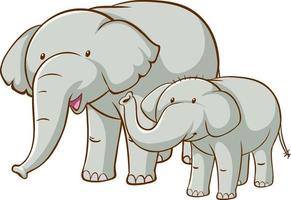 Caricature d'éléphants grands et petits sur fond blanc