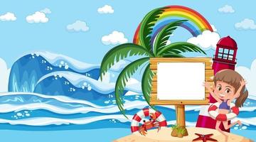 modèle de bannière vide avec des enfants en vacances sur la scène de jour de la plage vecteur