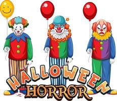 conception de texte d'horreur halloween avec des clowns effrayants vecteur