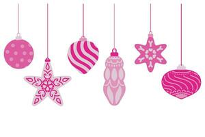 ensemble de rose Noël jouets. des balles dans Barbie Couleur avec main dessin ornements. isolé collection pour Noël, Nouveau année conception. vecteur