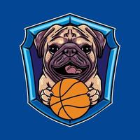 vecteur graphique logo design carlin chien dessin animé rétro basket-ball rétro