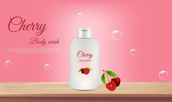publicité cosmétique pour le lavage corporel à la cerise vecteur