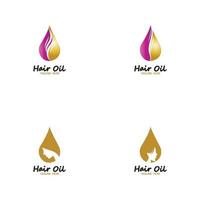 logo essentiel d'huile de cheveux avec l'huile de goutte et le symbole de logo de cheveux vecteur