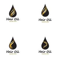 logo essentiel d'huile de cheveux avec l'huile de goutte et le symbole de logo de cheveux vecteur