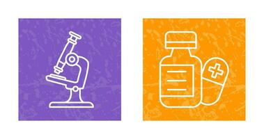 microscope et pilule icône vecteur