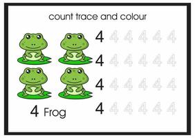 compter trace et couleur grenouille numéro 4 vecteur