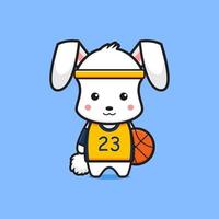 illustration d'icône de dessin animé joueur de basket-ball lapin mignon vecteur